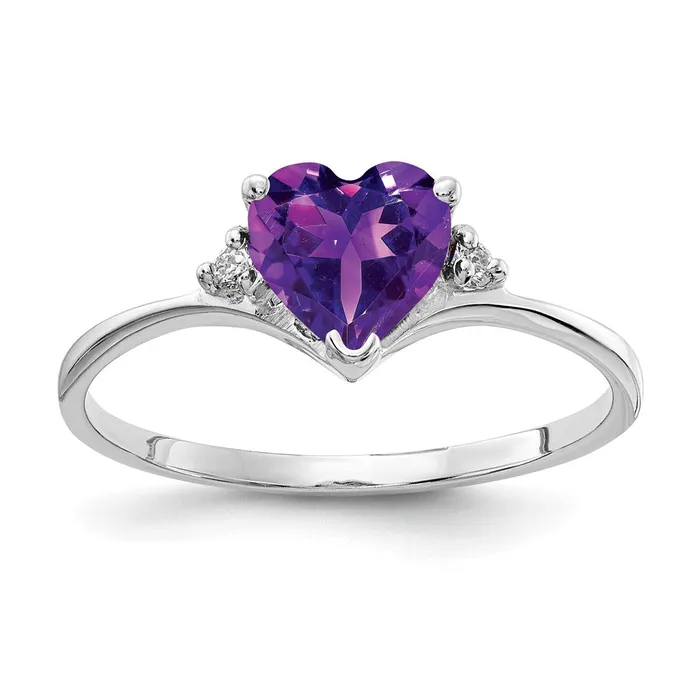 Goldiacom Rings 14k White Gold 6mm Heart Amethyst A Real Diamond ring