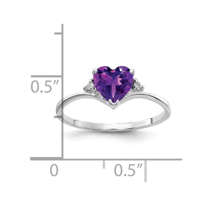 Goldiacom Rings 14k White Gold 6mm Heart Amethyst A Real Diamond ring