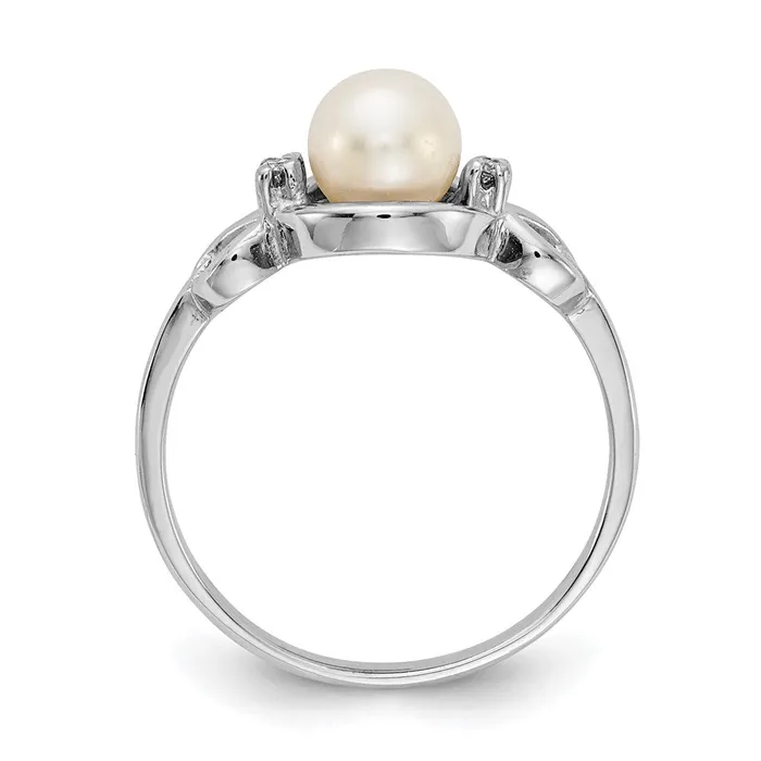 Goldiacom Rings 14k White Gold FW Cultured Pearl Real Diamond Ring