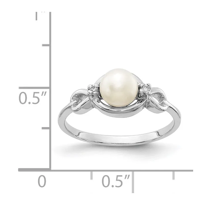 Goldiacom Rings 14k White Gold FW Cultured Pearl Real Diamond Ring