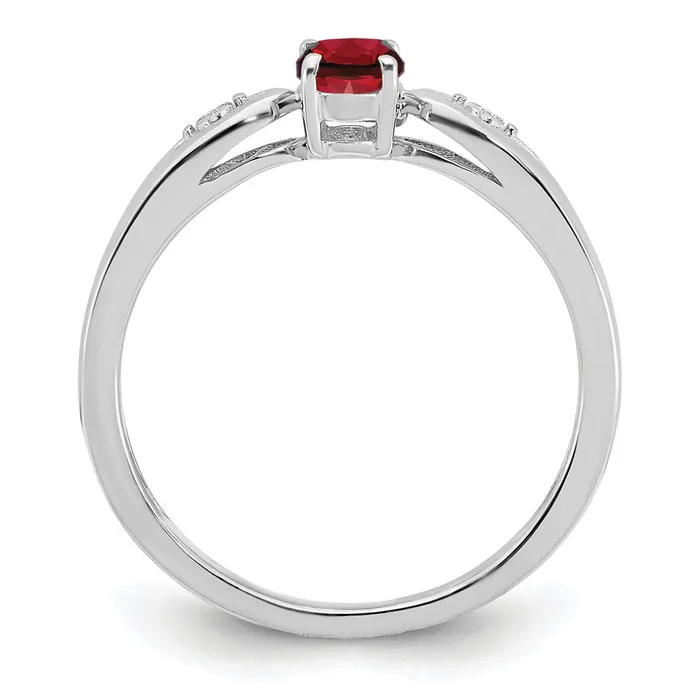 Goldiacom Rings 14k White Gold Garnet and Real Diamond Ring