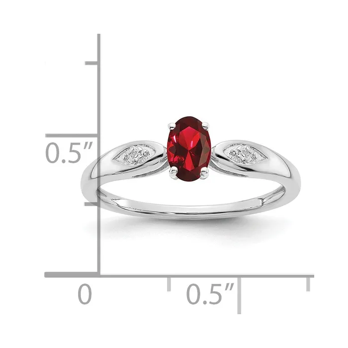 Goldiacom Rings 14k White Gold Garnet and Real Diamond Ring
