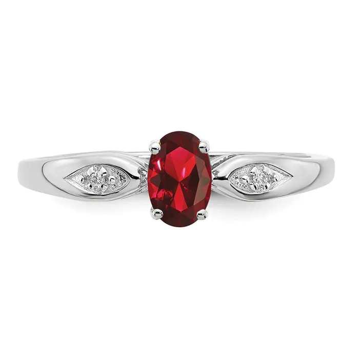 Goldiacom Rings 14k White Gold Garnet and Real Diamond Ring