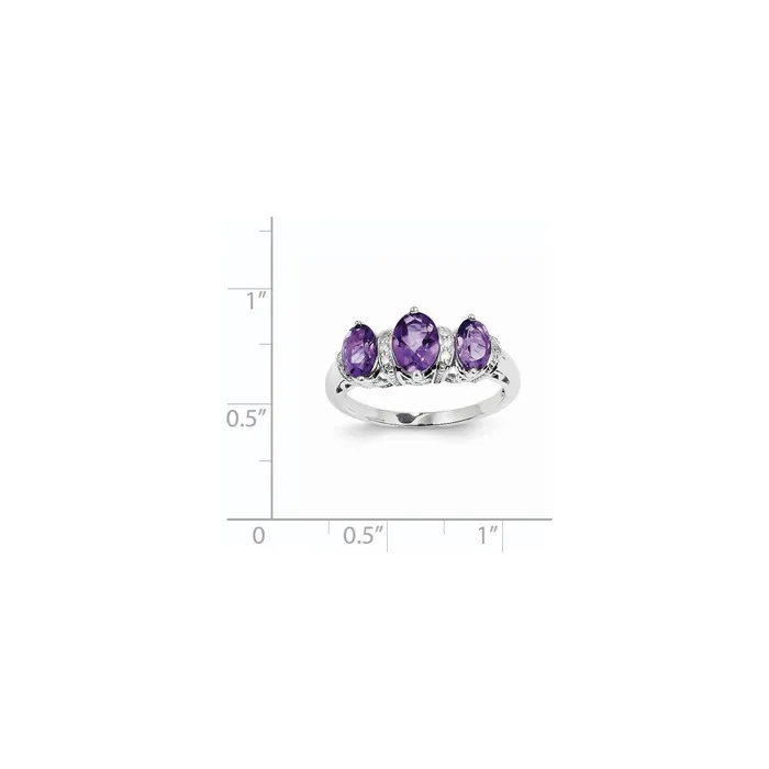 Goldiacom Rings 14K White Gold Real Diamond and Amethyst Oval Ring