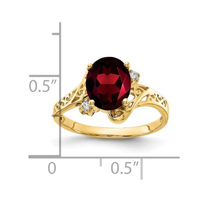 Goldiacom Rings 14K Yellow Gold 9x7mm Oval Garnet Checker AA Real Diamond ring