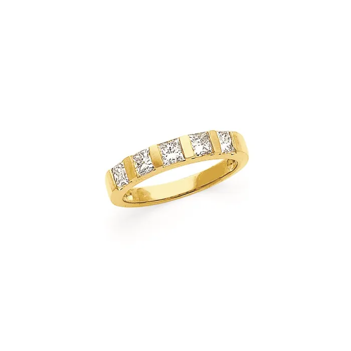 Goldiacom Rings 14K Yellow Gold AAA Real Diamond Anniversary Band