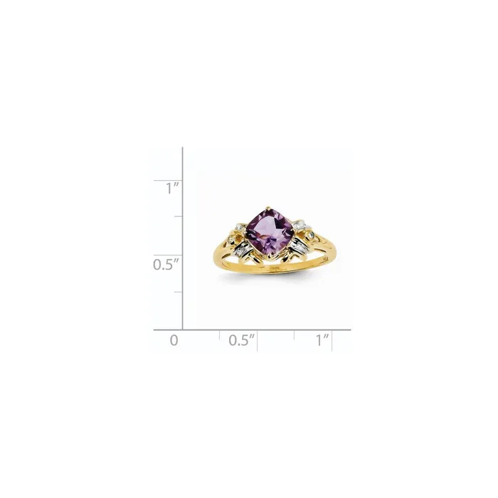 Goldiacom Rings 14K Yellow Gold Real Diamond and Amethyst Square Ring
