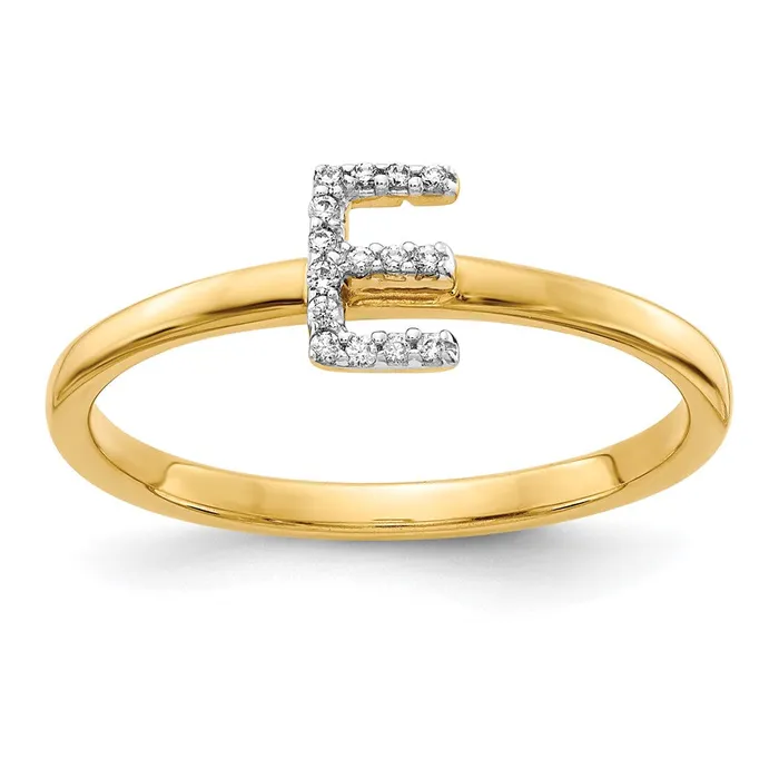Goldiacom Rings 14k Yellow Gold Real Diamond Initial E Ring
