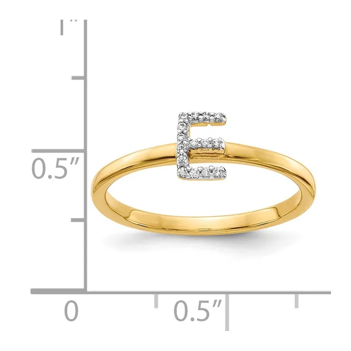 Goldiacom Rings 14k Yellow Gold Real Diamond Initial E Ring