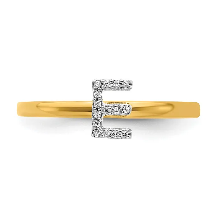 Goldiacom Rings 14k Yellow Gold Real Diamond Initial E Ring