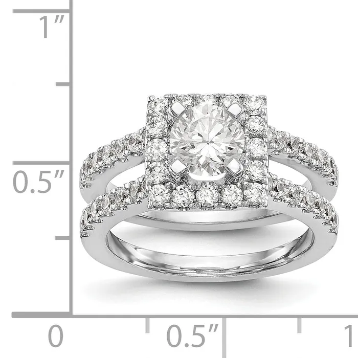 Goldiacom Rings 14KW Round Simulated Diamond Square Halo Engagement Ring