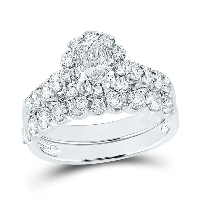 Goldiacom Rings Certified 20 Ct Oval Diamond Infinity Halo Style Bridal Engagement Ring Set in 14K White Gold