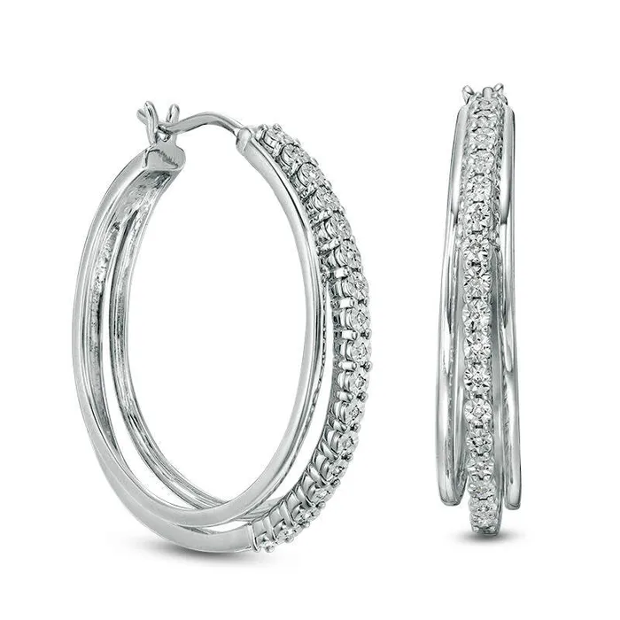 Goldia Earrings 01 CT TW Diamond MultiRow Hoop Earrings in Sterling Silver