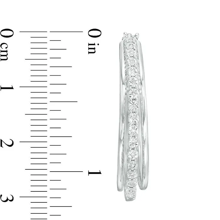 Goldia Earrings 01 CT TW Diamond MultiRow Hoop Earrings in Sterling Silver