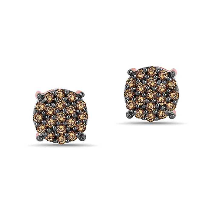 Goldia Earrings 013 CT TW Champagne Diamond Cluster Stud Earrings in 10K Rose Gold