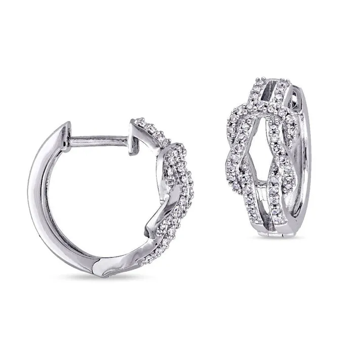 Goldia Earrings 025 CT TW Diamond Double Knot Hoop Earrings in 10K White Gold