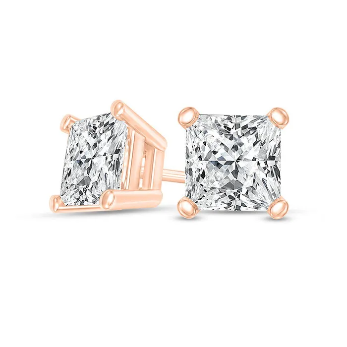 Goldia Earrings 05 CT TW Certified PrincessCut Diamond Solitaire Stud Earrings in 14K Rose Gold ISI2