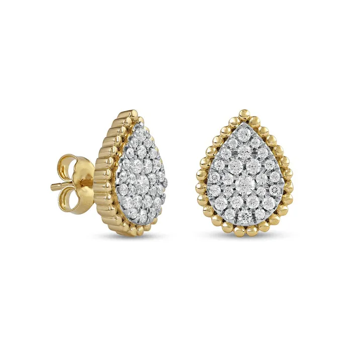 Goldia Earrings 05 CT TW Composite Diamond Beaded Teardrop Stud Earrings in 10K Gold