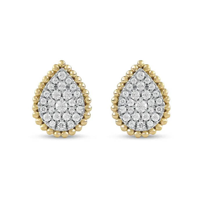 Goldia Earrings 05 CT TW Composite Diamond Beaded Teardrop Stud Earrings in 10K Gold