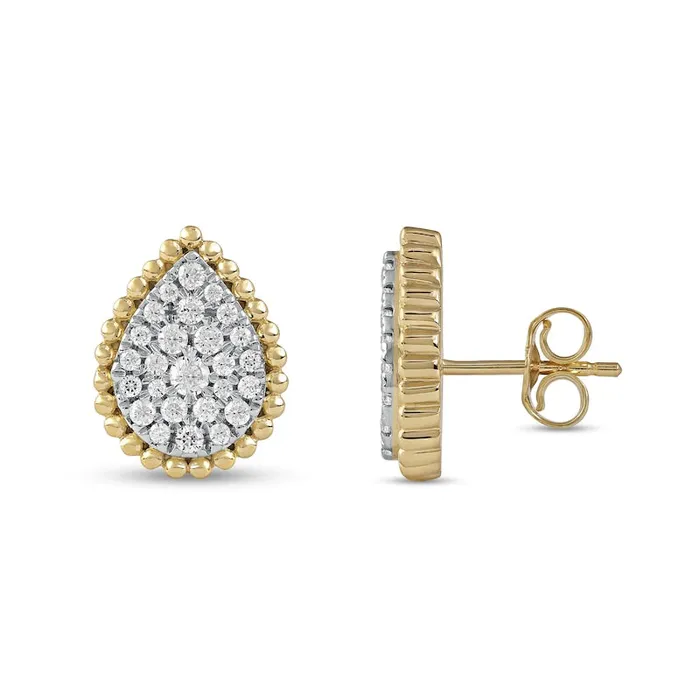 Goldia Earrings 05 CT TW Composite Diamond Beaded Teardrop Stud Earrings in 10K Gold
