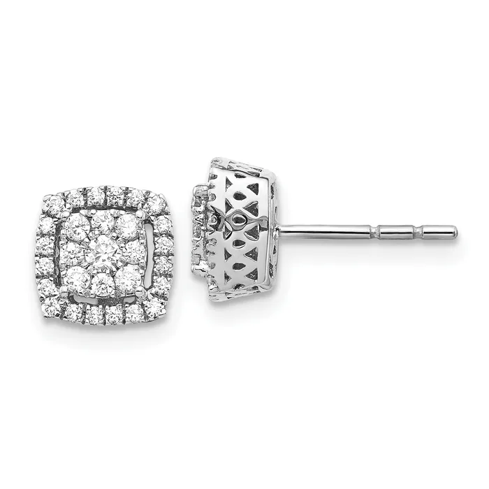 Goldia Earrings 14k White Gold 12 Ct Lab Grown Diamond VSSI G Double Halo Post Earrings