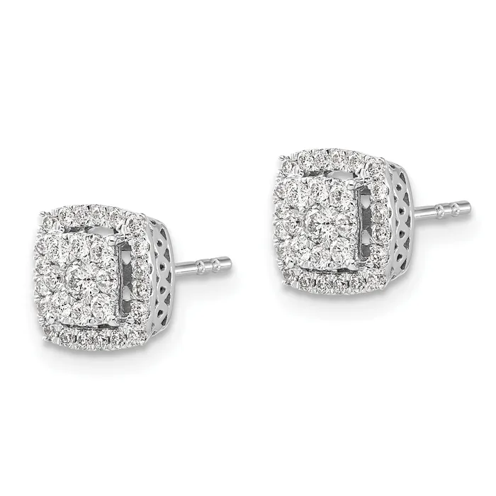 Goldia Earrings 14k White Gold 12 Ct Lab Grown Diamond VSSI G Double Halo Post Earrings