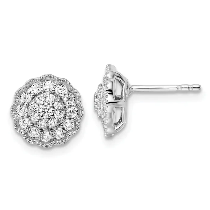 Goldia Earrings 14k White Gold 12 Ct Lab Grown Diamond VSSI G Halo Post Earrings