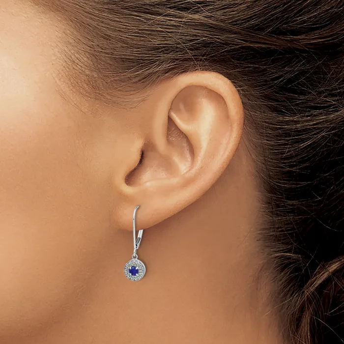 Goldia Earrings 14k White Gold 15 Ct Lab Grown Diamond VSSI G and Created Sapphire Drop Leverback Earrings