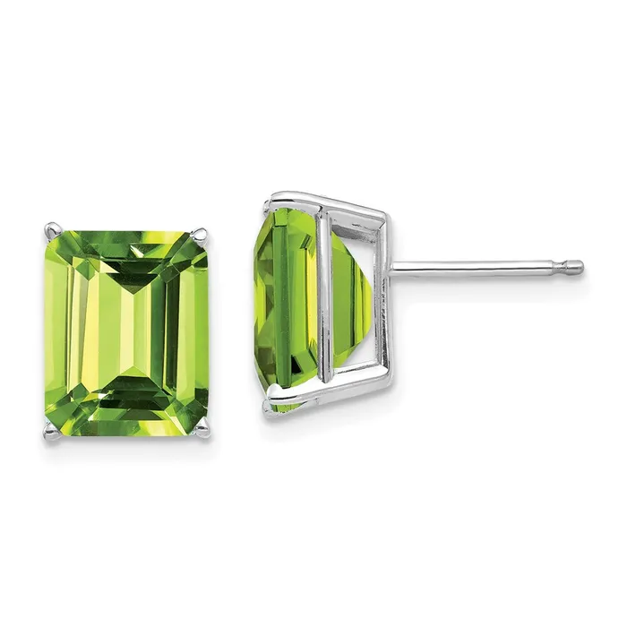 Goldia Earrings 14k White Gold 10x8mm Emerald Cut Peridot Earrings