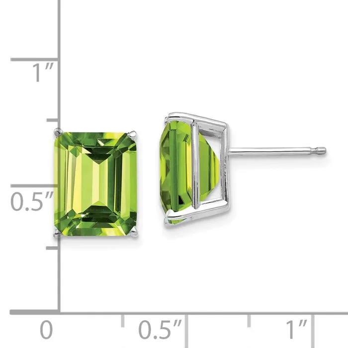 Goldia Earrings 14k White Gold 10x8mm Emerald Cut Peridot Earrings