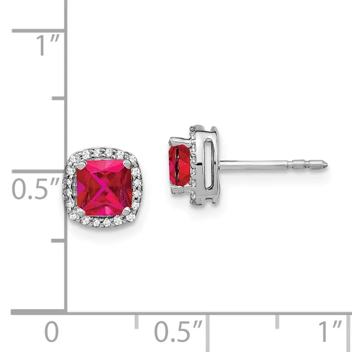 Goldia Earrings 14k White Gold Cushion Ruby and Real Diamond Halo Earrings