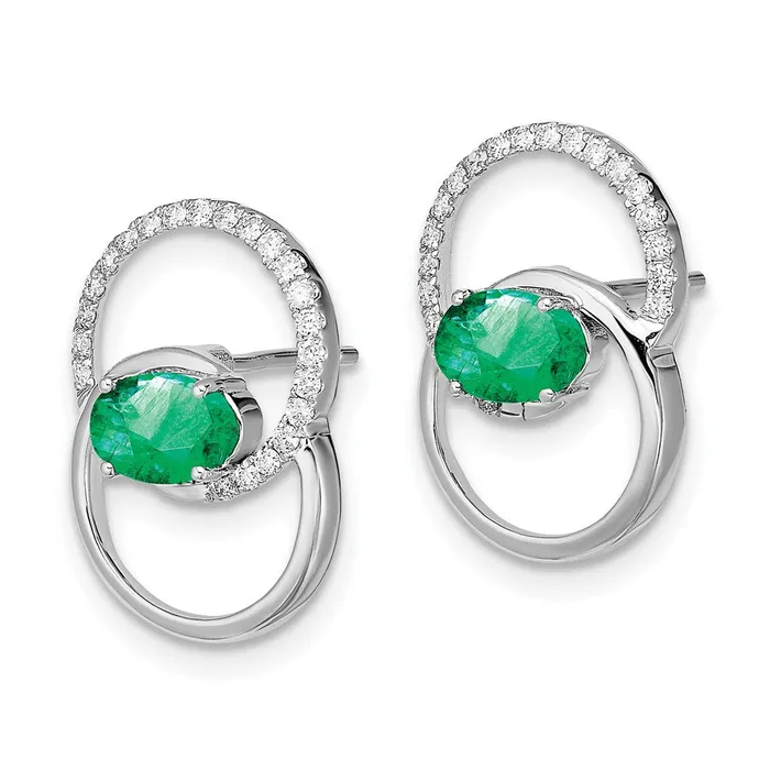 Goldia Earrings 14k White Gold Double Circle EmeraldReal Diamond Post Earrings