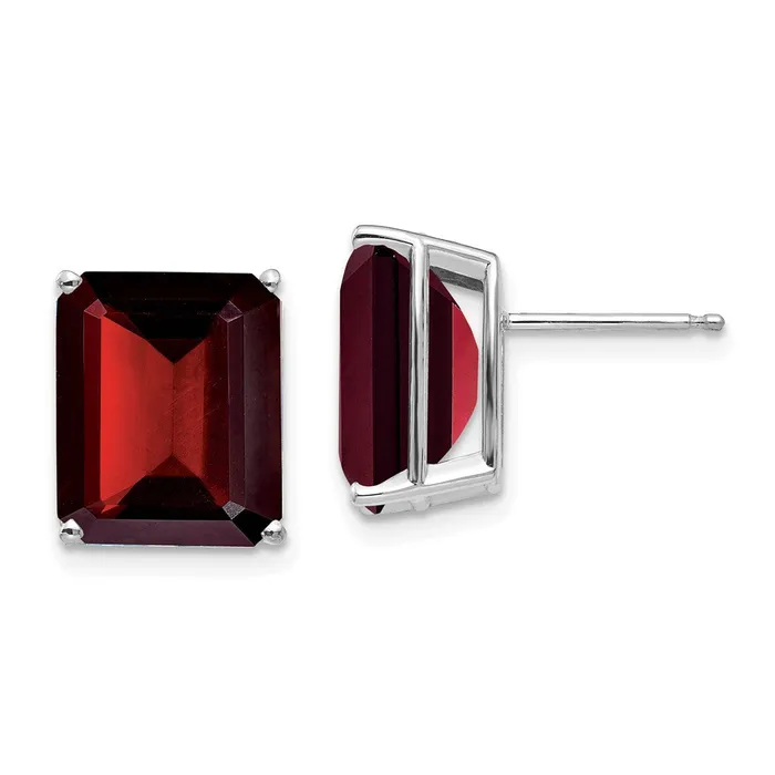 Goldia Earrings 14k White Gold Emerald Cut Garnet Stud Earrings