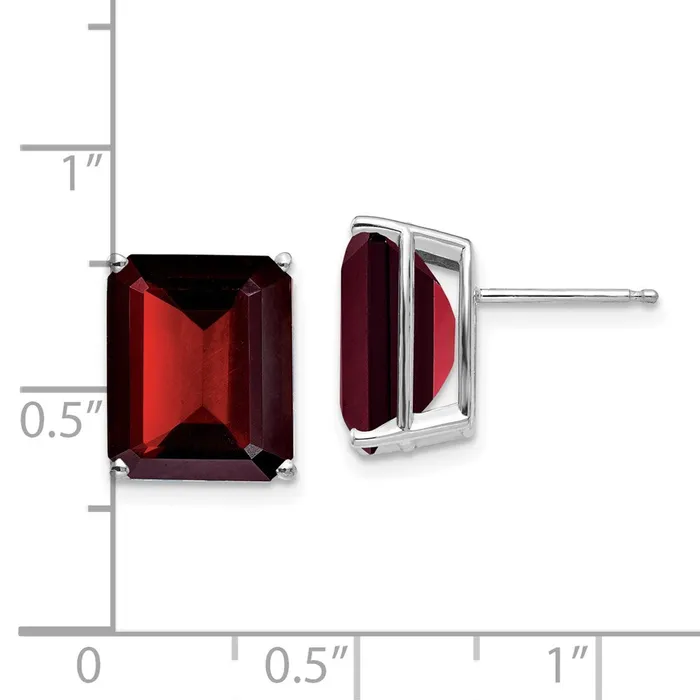 Goldia Earrings 14k White Gold Emerald Cut Garnet Stud Earrings