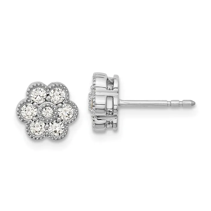 Goldia Earrings 14k White Gold Floral Real Diamond Post Earrings