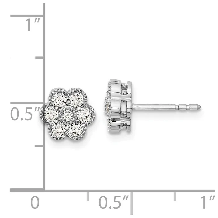 Goldia Earrings 14k White Gold Floral Real Diamond Post Earrings