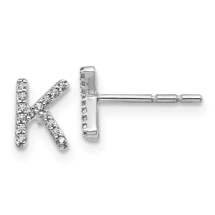 Goldia Earrings 14K White Gold Lab Grown VSSI G Diamond Letter K Initial Post Earrings