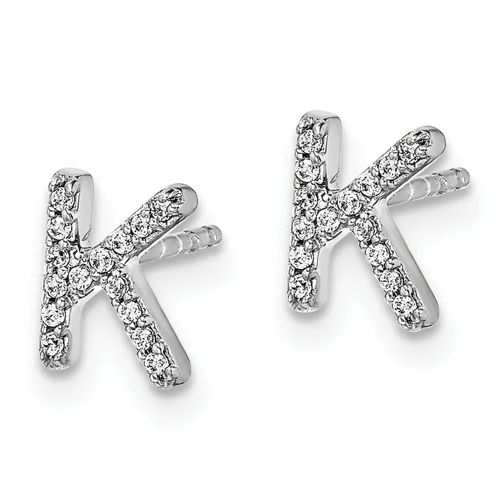Goldia Earrings 14K White Gold Lab Grown VSSI G Diamond Letter K Initial Post Earrings
