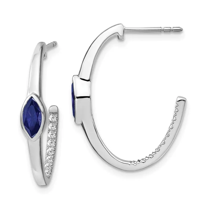 Goldia Earrings 14k White Gold Marquise Created SapphireReal Diamond Jhoop Earrings