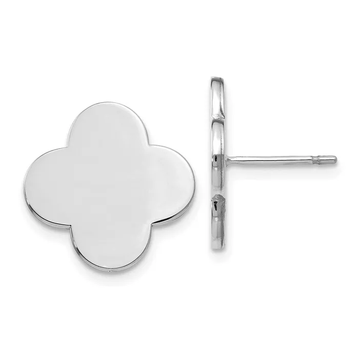 Goldia Earrings 14k White Gold Quatrefoil Design Post Earrings