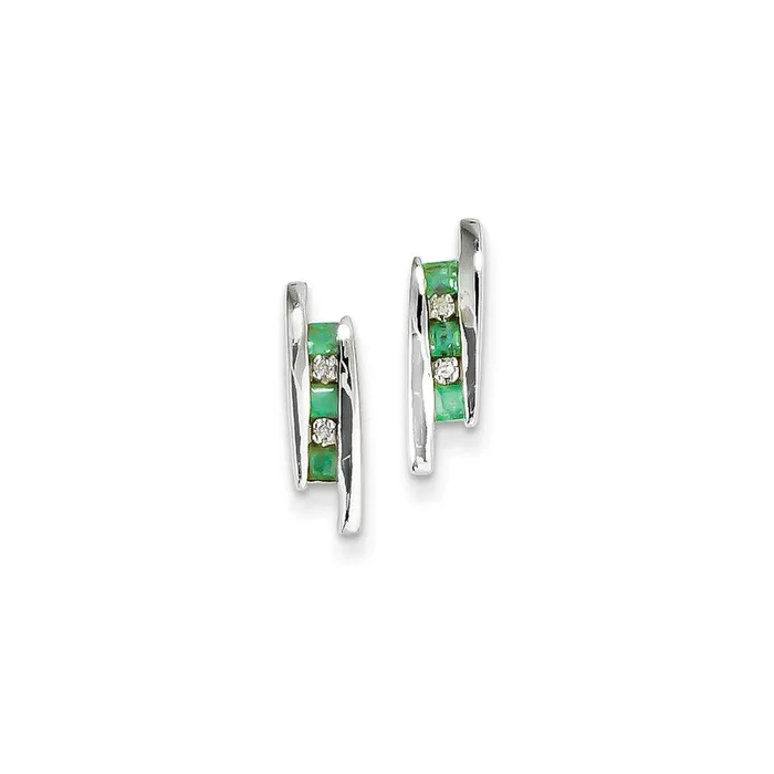 Goldia Earrings 14k White Gold Real Diamond and Emerald Earrings