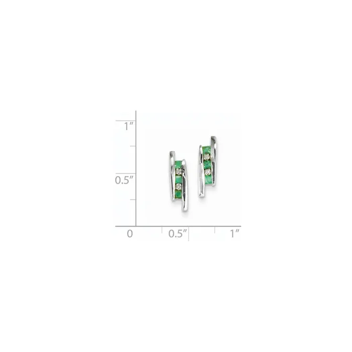 Goldia Earrings 14k White Gold Real Diamond and Emerald Earrings