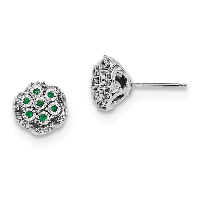 Goldia Earrings 14k White Gold Real Diamond u0026 Emerald Post Earrings