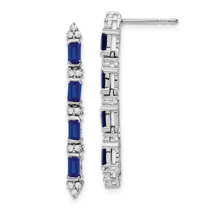 Goldia Earrings 14k White Gold Sapphire and Real Diamond 4stone Dangle Earrings