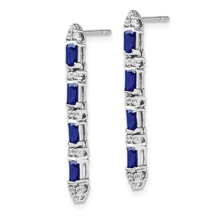 Goldia Earrings 14k White Gold Sapphire and Real Diamond 4stone Dangle Earrings
