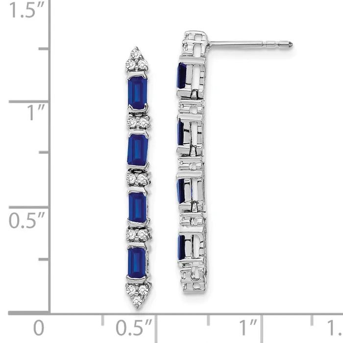 Goldia Earrings 14k White Gold Sapphire and Real Diamond 4stone Dangle Earrings