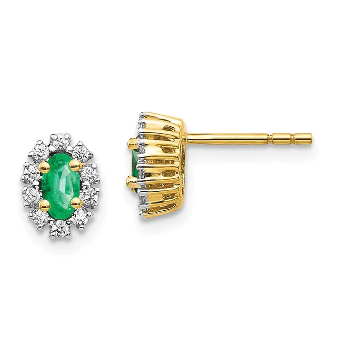 Goldia Earrings 14k Yellow Gold 15Ct Real Diamond and Emerald Oval Halo Earrings