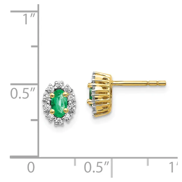 Goldia Earrings 14k Yellow Gold 15Ct Real Diamond and Emerald Oval Halo Earrings