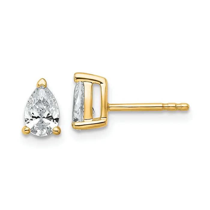 Goldia Earrings 14k Yellow Gold 34 ctw Certified Lab Grown Diamond VSSI G Pear 4 Prong Heavy Wt Stud Earrings