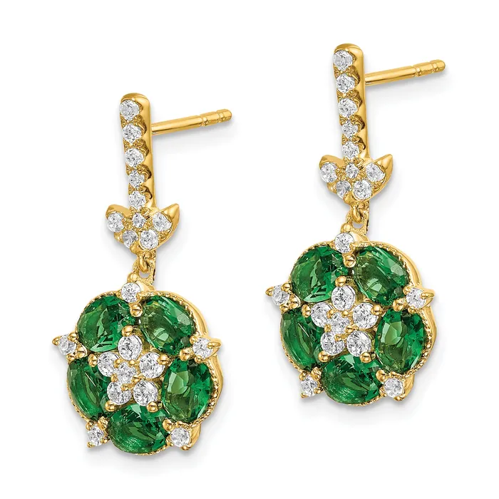 Goldia Earrings 14k Yellow Gold 38 Ct Lab Grown Diamond VSSI G and Created Emerald Dangle Post Earrings